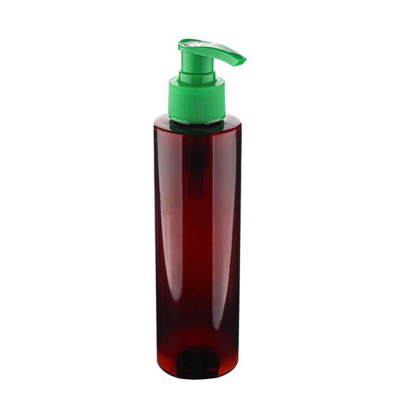 300ml Amber PET Cosmetic Flat-Shoulder Lotion Bottle With 28/410 Plastic Lotion Pump