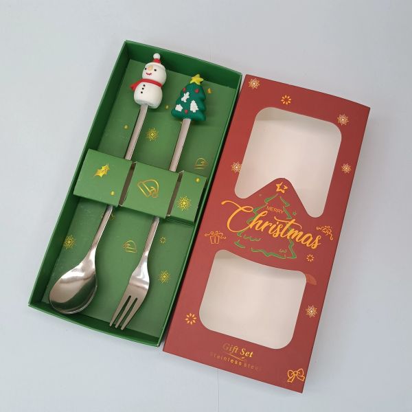 Custom Long-Handle Silicone Christmas Spoon & Fork Set – Food-Grade Silicone + 304 Stainless Steel | Holiday Cartoon Cutlery for Kids & Adults