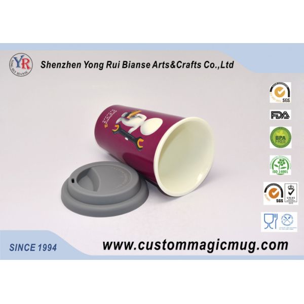 Red Porcelain Beverage Thermos Starbucks Ceramic Travel Mug With Silicone Lids