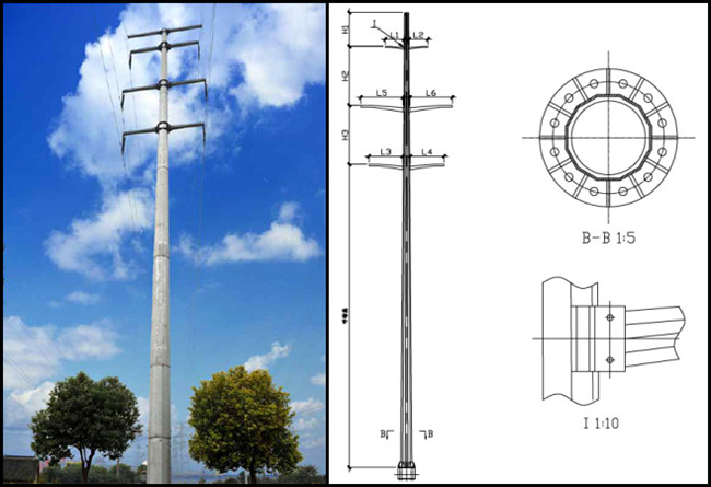 8sides 35ft 110kv стальное общего назначения Поляк для линии электропередач передачи с одиночной рукояткой