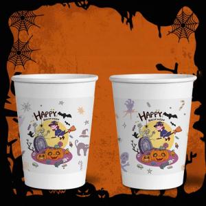 オーダーメイド印刷 ハロウィーン用紙カップ 蓋とストロー 熱い/冷たい飲み物とパーティー用