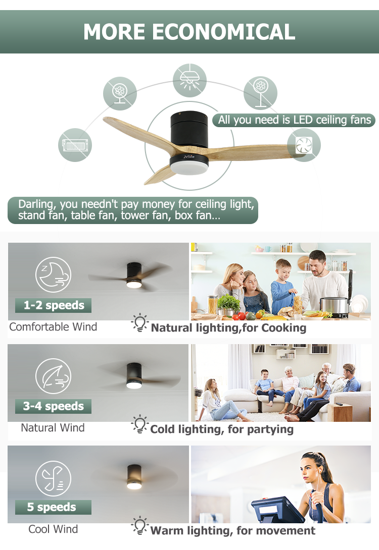Customizado 42 polegadas ventilador de teto com luz 1stshine Solid Wood Blades OEM
