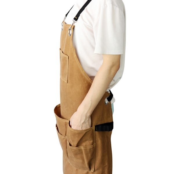 Custom Logo Printed Canvas Chef Cottons Wax Apron Heavy Duty Work Cooking Kitchen Bar Apron