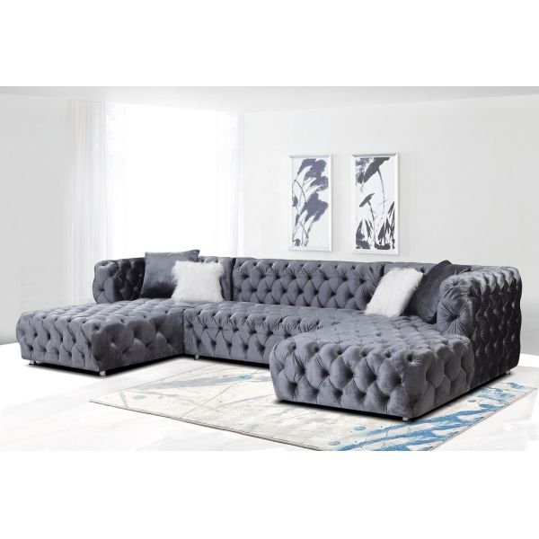 New Fashion Nordic Italian European Luxury Sofa Furniture Classic Black Shinny Velvet Tufted Sectional Sofa For Home