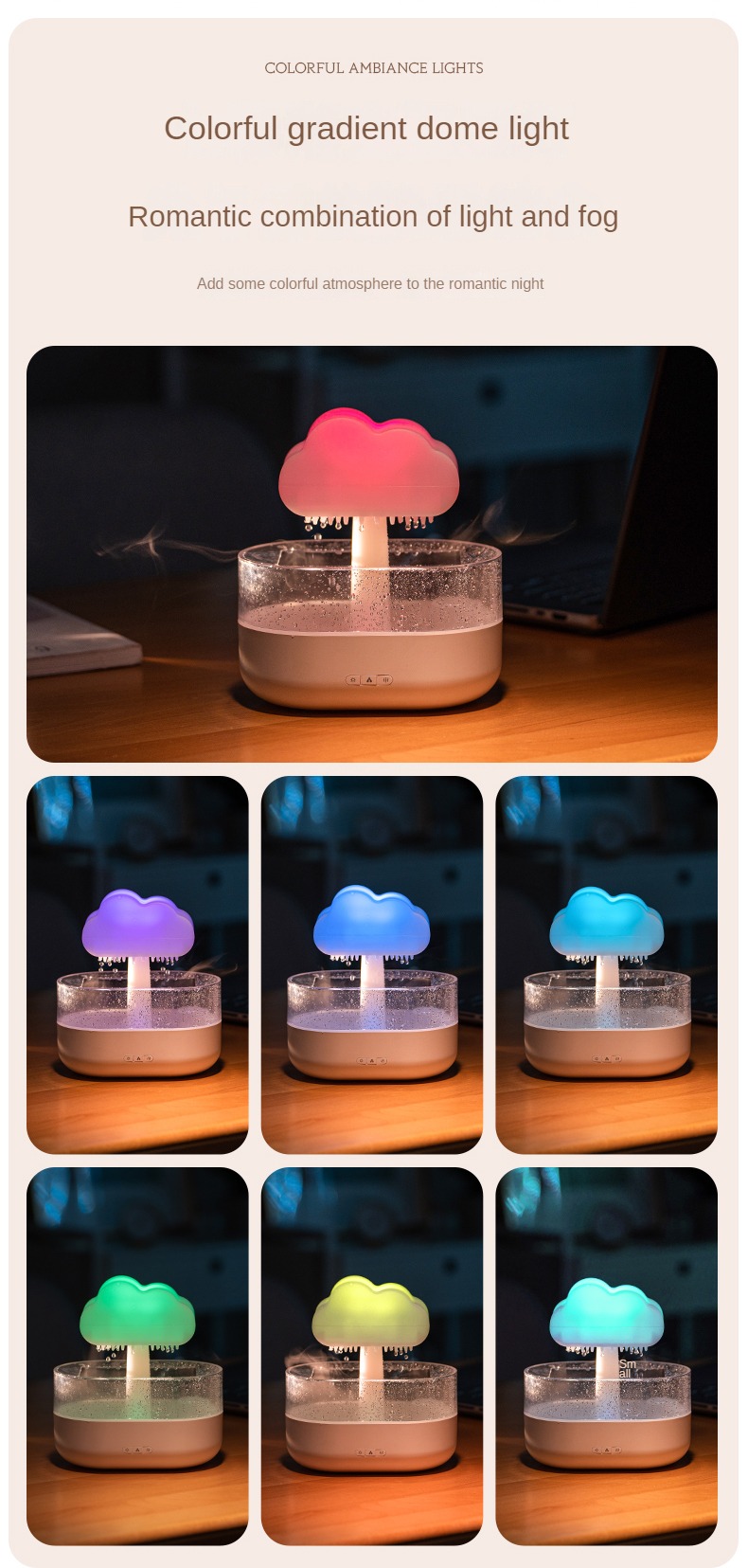 Customized Room Direct Sale Air Essential Oil Ultrasonic Rain Cloud Mushroom Raindrop Aroma Diffuser Humidifier