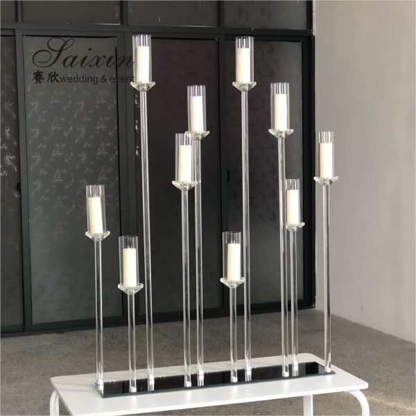 ZT-323H Vente à chaud décor d'événement de luxe pièces centrales longue base 10 porte-bougies de cristal