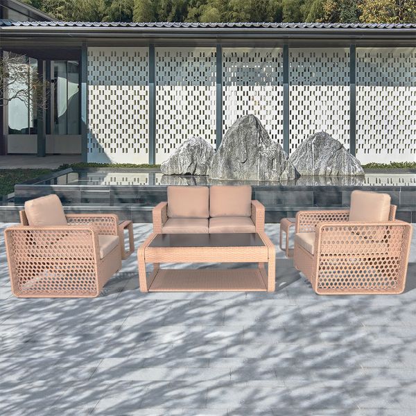 2026 New Developed  Metal Frame Indoor Outdoor Rattan Garden Patio Balcony Conversation Sofa Set
