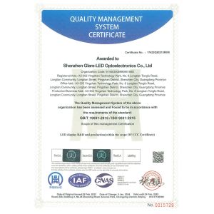 SHENZHEN GLARE-LED OPTOELECTRONIC CO., LTD Certifications