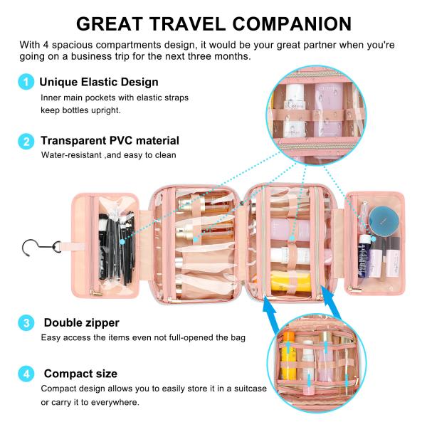 Xl Waterproof Hanging Travel Toiletry Bag Makeup Organizer Hook 11X3.9X7.9