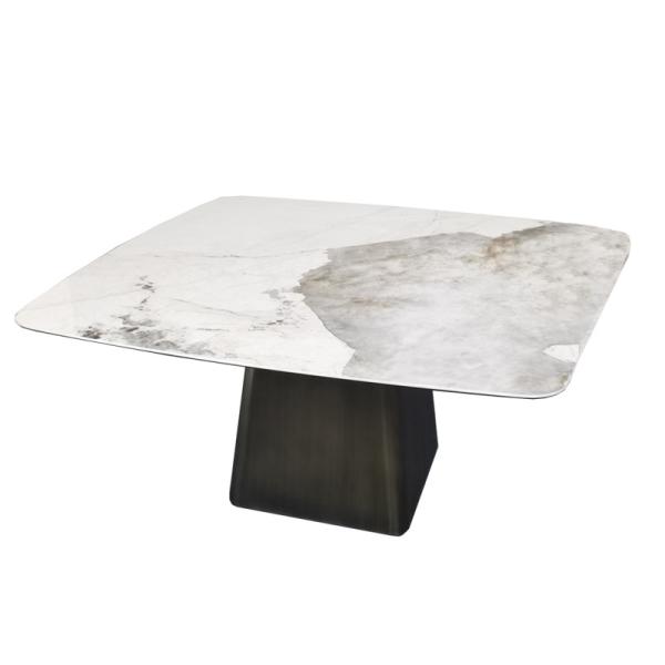Modern Square Top Dining Table With Lazy Susan , Luxe Haven Ceramic Marble Top Dining Table