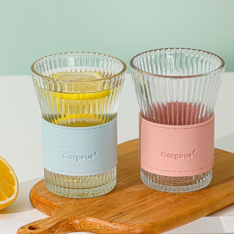 Vertical Grain Glass Girl Coffee Cup Bundle Waist with Hand Different Size Water Cup Advertising Cup