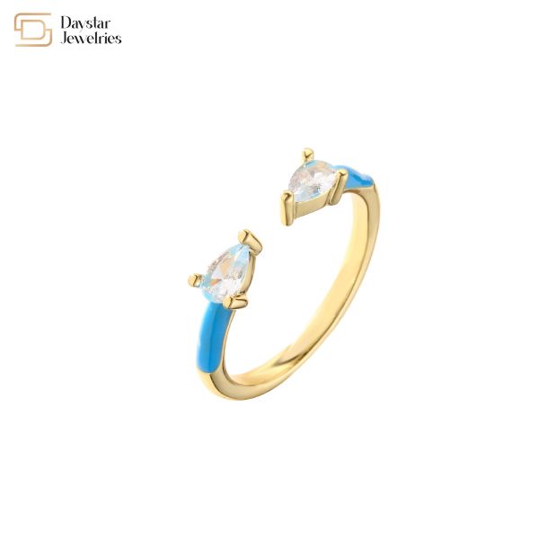 золото 18k покрыло регулируемые кубические кольца падения воды Zirconia для украшений женщин