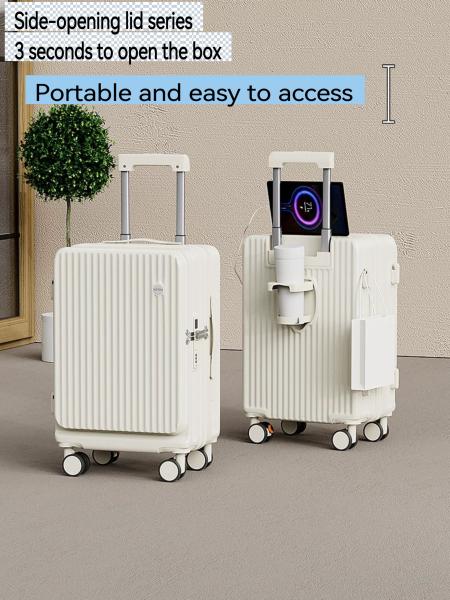 1988 hardside luggage set TSA lock spinner wheel suitcase , black ,pink ,white ,light blue USB -charging multi-functional front opening cup holder trolley case, 20/24inch Traveling Bag