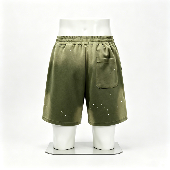 Washed Drawstring Knee Length Shorts Gradient Cotton Blend Stretch Shorts Vintage