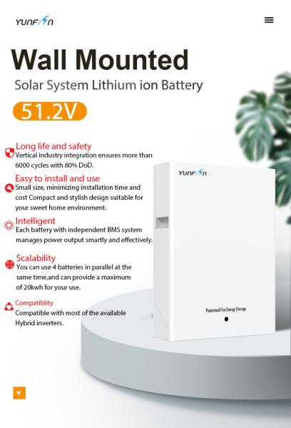 Bateria recarregável de armazenamento de energia doméstica 100Ah Bateria de parede de lítio de 5Kwh