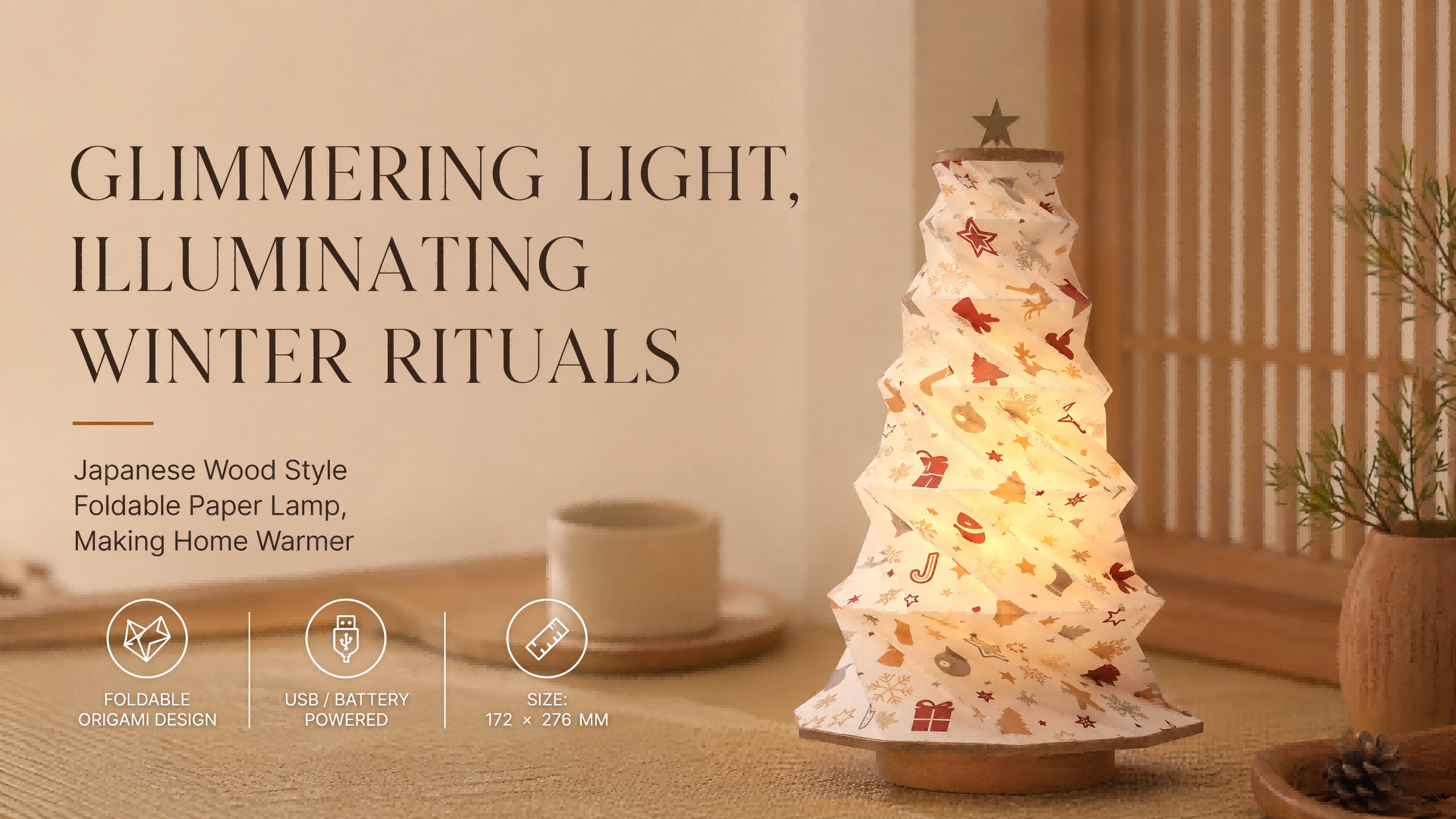 Cordless Origami Folding Paper Christmas Tree Light – Expandable Standing Lamp Foldable for Storage