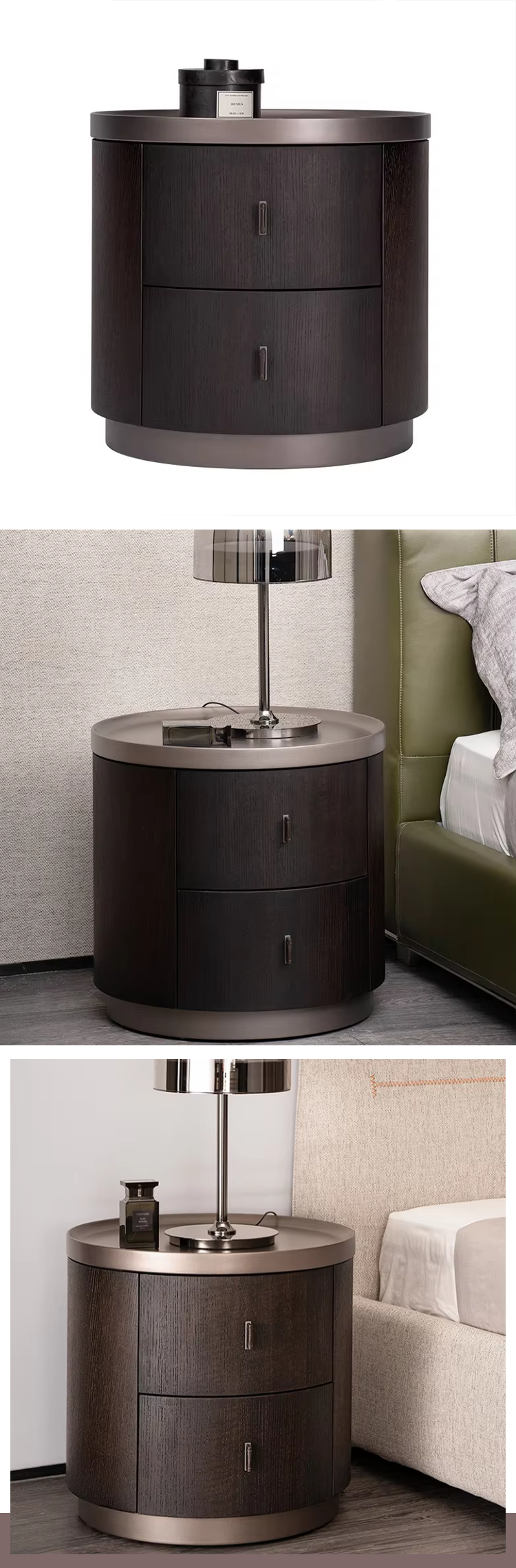 Latest Design Light Luxury White Leather Hotel Bedroom Solid Oak Nightstand Modern Bed Side Table