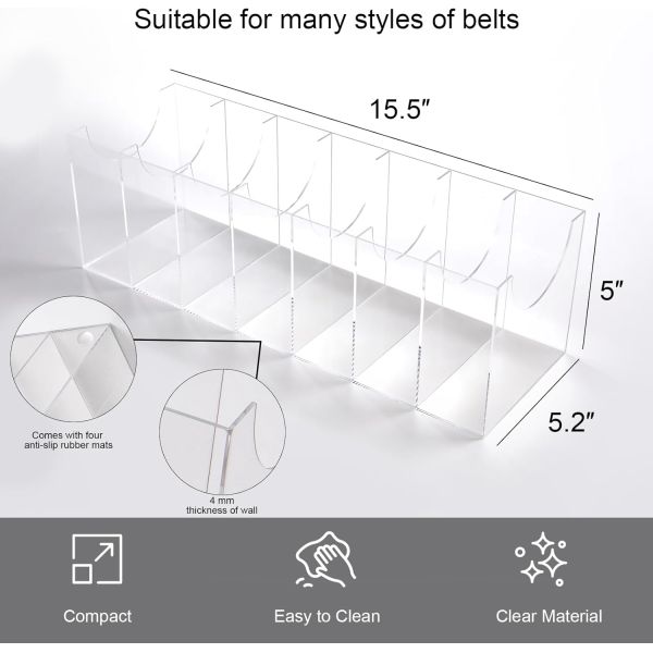 Clear Acrylic Belt Organizer Tie Storage Holder With 7 Compartments Display Case