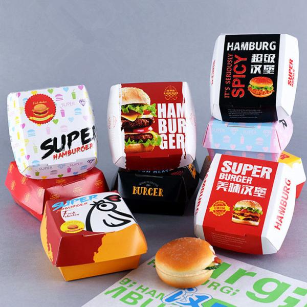 New Style Custom Sized Burger Packing Box Food Grade Printed Corrugated Kraft Paperboard Matt Lamination for Hamburg Packaging