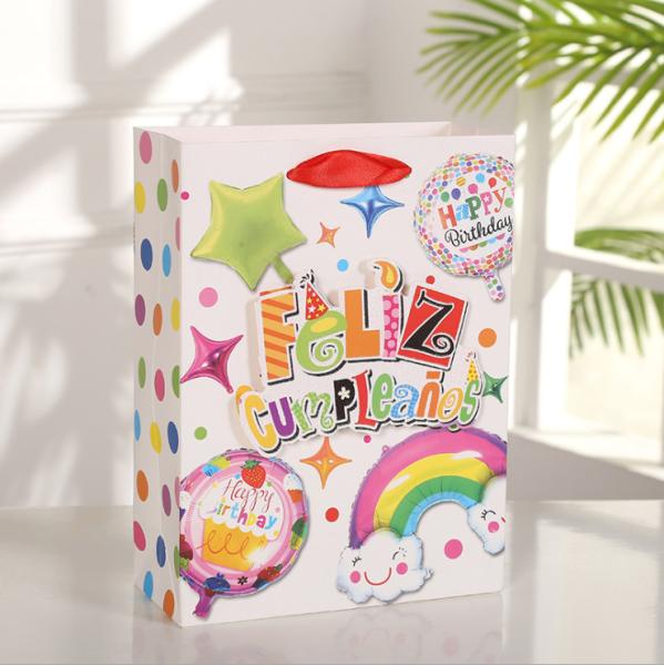 210gsm Cardboard Paper Bags Ribbon Handle For Children'S Day Party Blue Red