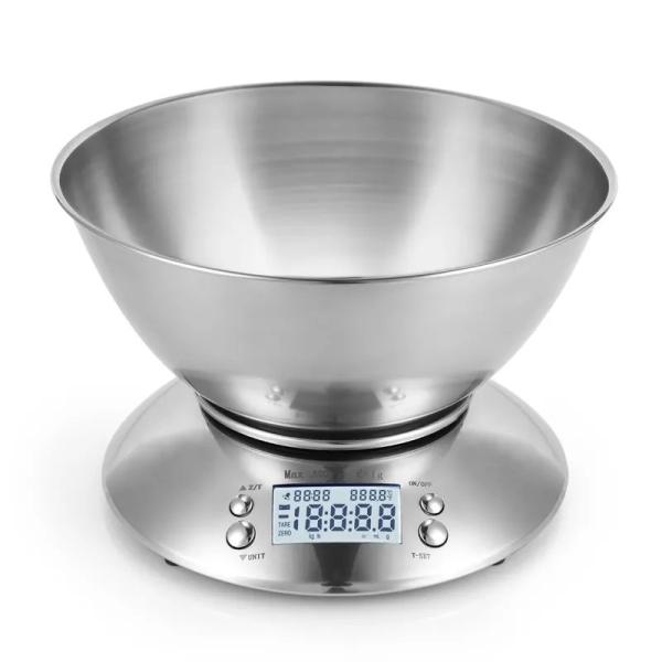 Balance de cuisine numérique 5kg/1g en acier inoxydable, rectangle, pour la cuisine, bol, batterie, pesée électronique