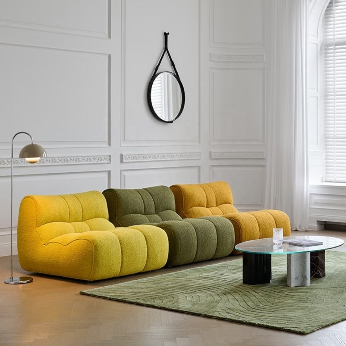 Modern Modular Fabric Tufted Lazy Lounge Sofa with Recliner for Home Leisure Compressed Foam Living Room Sofa