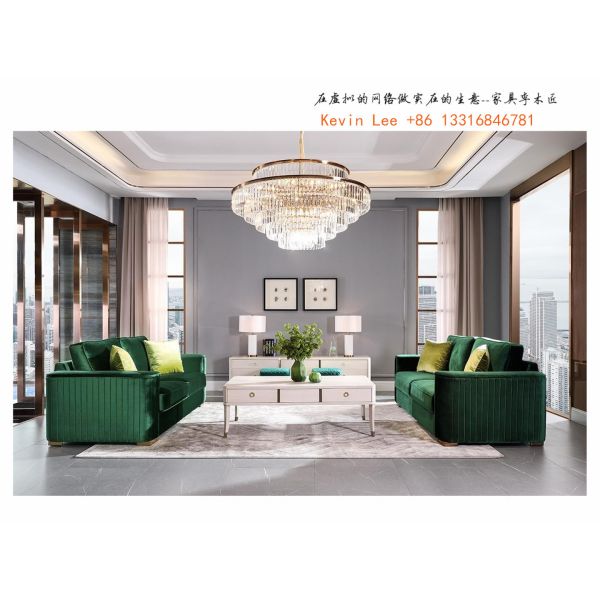 American style Sofa set furniture by fabric upholstered light luxury sofa with Sofa tables and foot ottoman for Villa