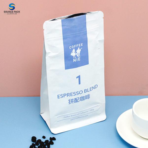 Kraft Paper Coffee Package Bag Flat Bottom Moisture Proof Zipper