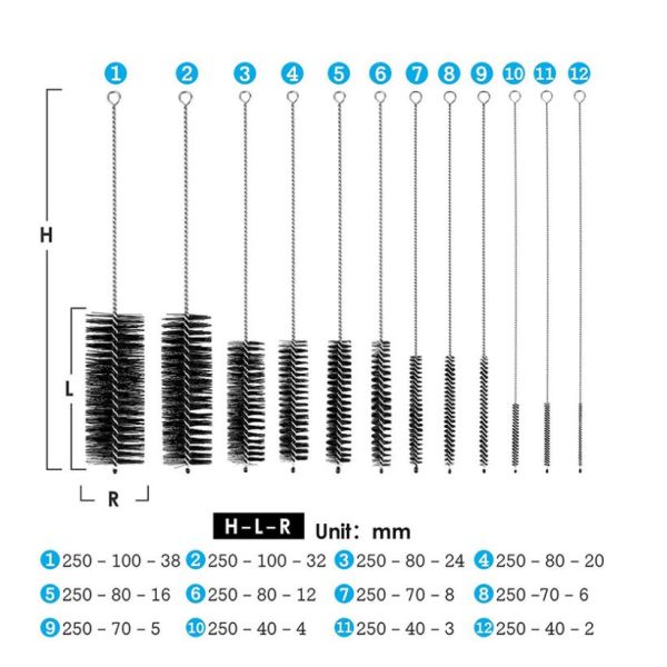 Нержавеющая сталь Спиральная чистка щетки латуни Стержная труба щетка абразивная нейлоновая трубка щетка