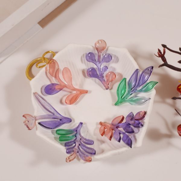 DIY crystal drop glue flower shaped earring pendant mold, leaf bouquet flower, rose petal shaped pendant hanging mold