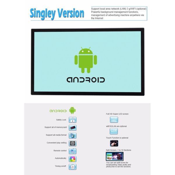 Exposição do Lcd da montagem da parede dos meios de Android apoio de 32 a 84 polegadas multi - línguas