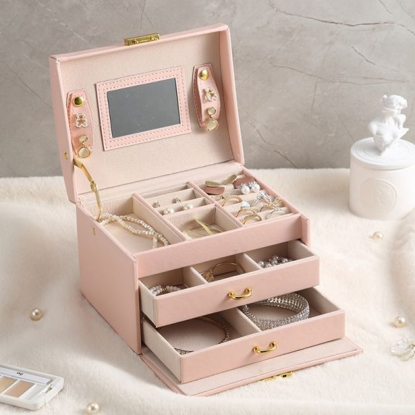 Accepable OEM/ODM Fashion Suit Travel Jewelry Boxes with Large Storage in Pu Leather