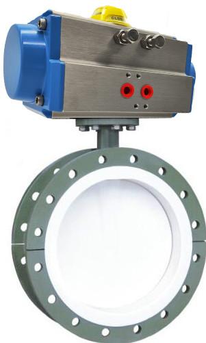 Válvula de borboleta pneumática revestida com flanges de flúor