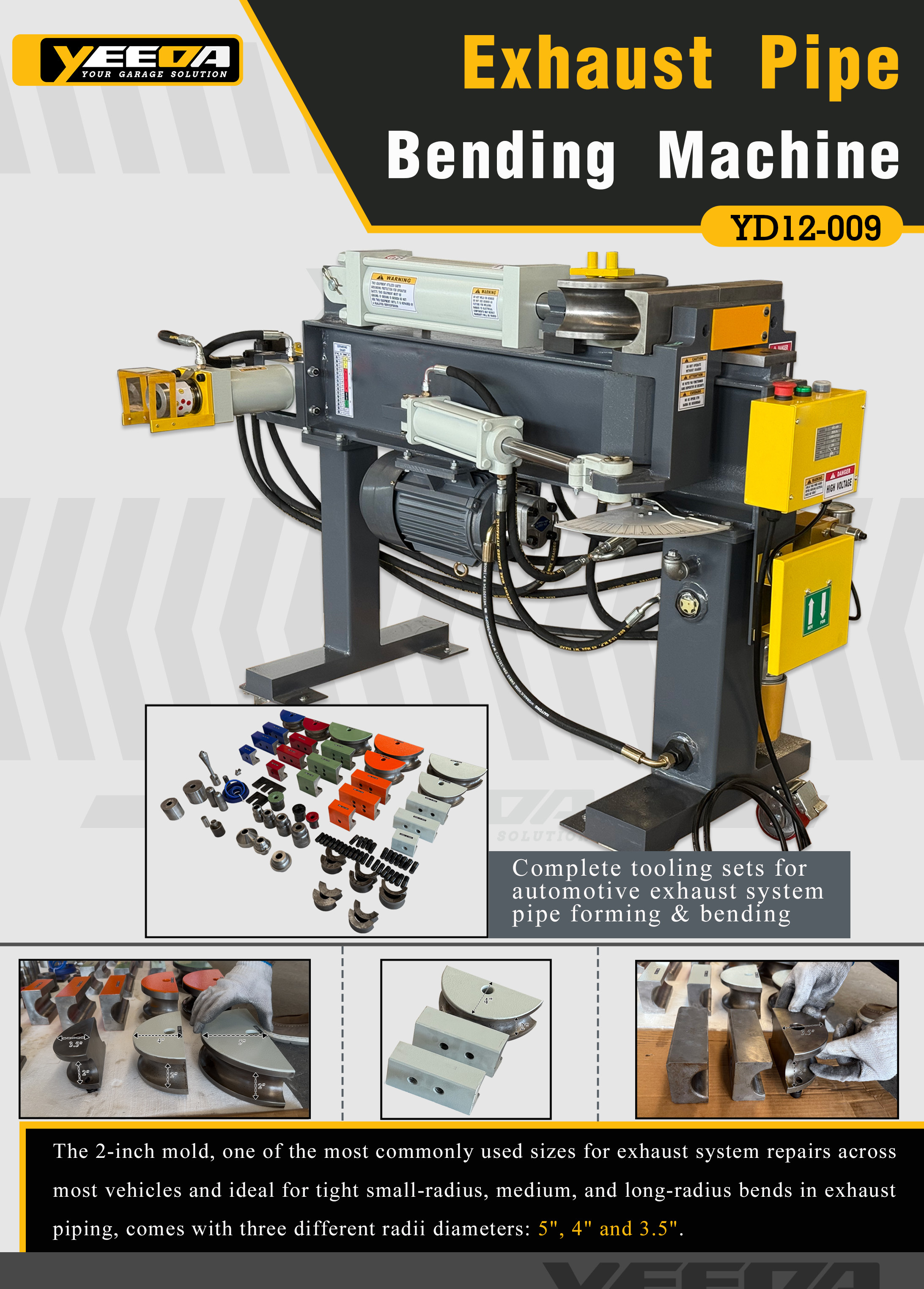 Hydraulic Exhaust Pipe Bending Machine with 2 Inch Mold and Complete Tooling Sets Powered by Lithium Battery