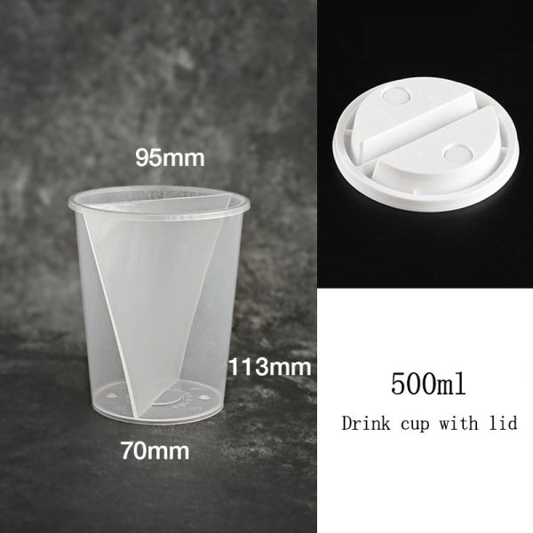 Popular Twin Share Split 16oz 2 Compartment Plastic PP Split Boba Cups
