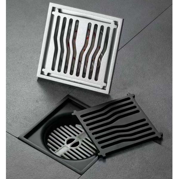 Square Bathroom Shower Floor Drain With Matte Grey Brush Nickel Color
