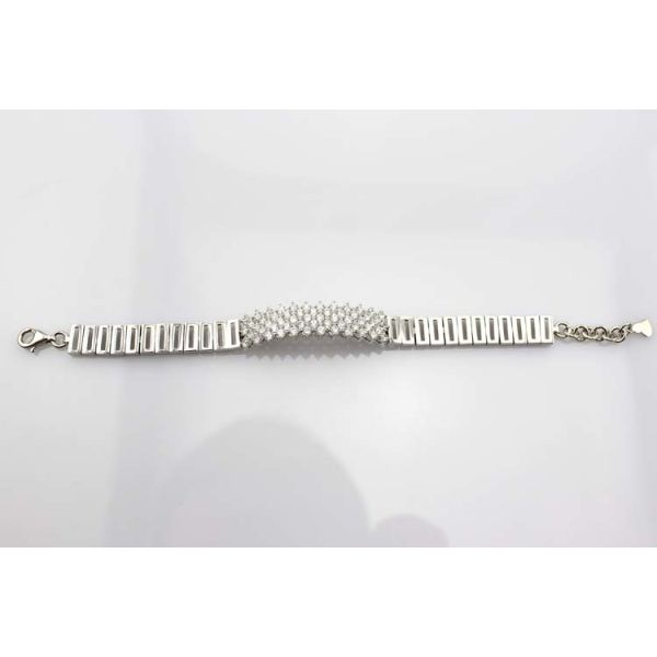925 Silver Silver Link Bracelet   Clear Cubic Zircon Tennis Bracelet (YAQS005)