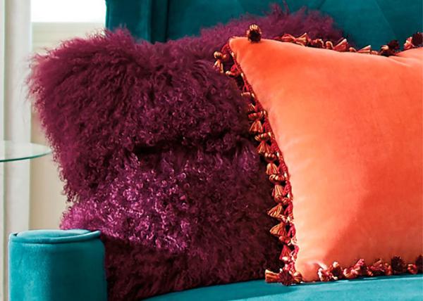 Mongolian Lamb Fur Pillows , Lumbar Mongolian Tibetan Sheepskin Pillows