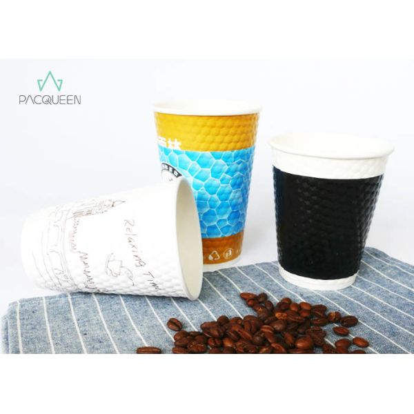 White 12 oz Embossed Hot Beverage Disposable Cups Customized Color Leak Resistant