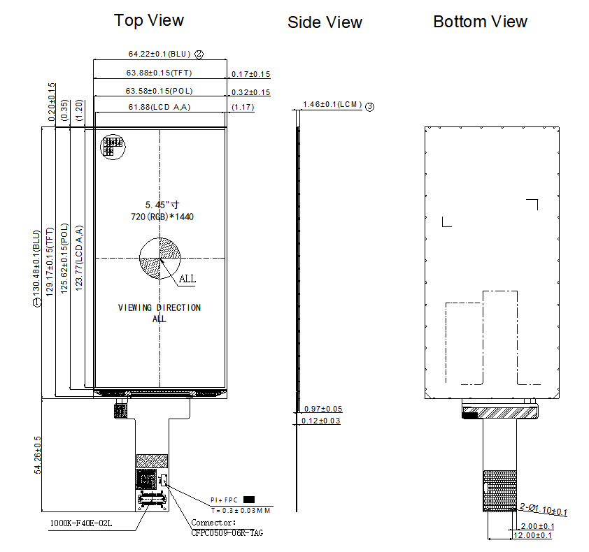 5.5 Inch IPS HD+ TFT Industrial LCD Display Screen With 720x1440 Resolution