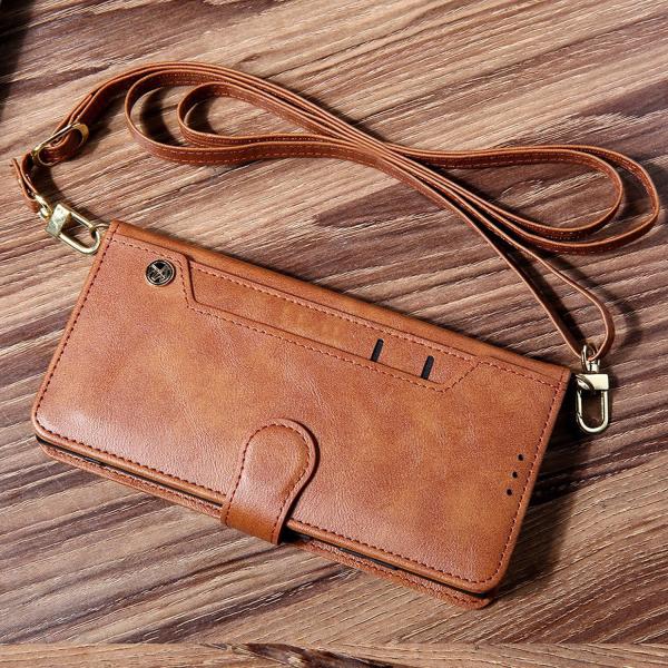 OEM / ODM Cell Phone Wallet Stand Brown Flip Cell Phone Covers With Strap