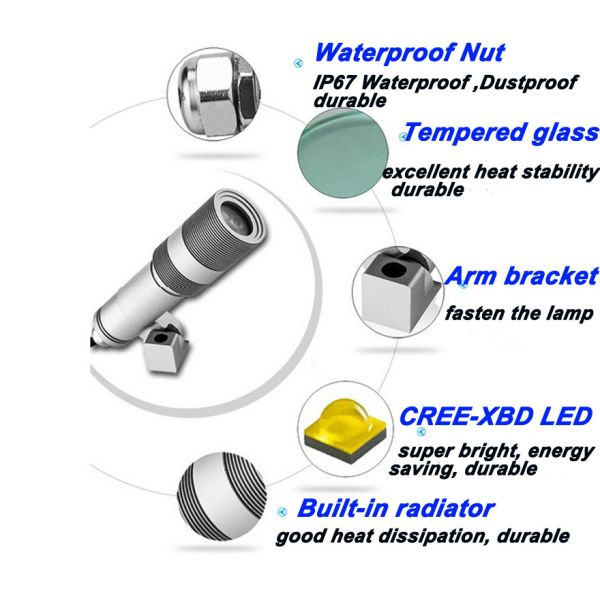 5W LED Lawn light CREE LED Chip outdoor lighting IP67 DC12-24V for Garden, Plazas, Sculptures,Terrace, , Bridges
