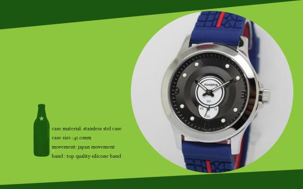 41mm round stainless steel case watch 5ATM  water resisitant silicone band wrist watch