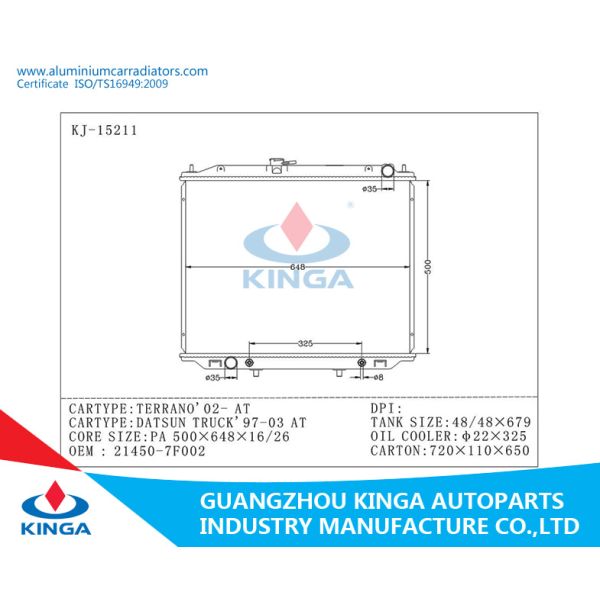 100% Tested Aluminum Nissan Auto Radiator For TERRANO 2002/ DATSUN TRUCK 1997-2003 AT 21450-7F002