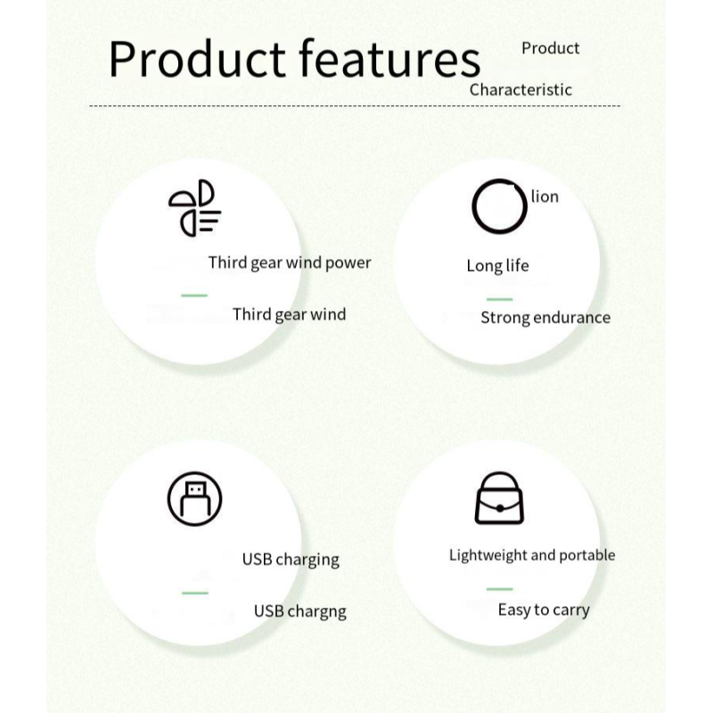 Portable Handheld Mini Fan with 4 Rotary Vane and Rechargeable USB Power