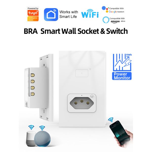 Automation Smart Home Wall Switch 20A Socket Google Home Voice Control 4x2 Inch