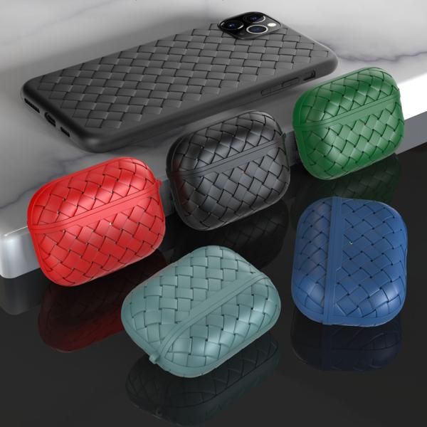Breathable Braided Pattern Leather Earphone Protective Case For Air Pro 3