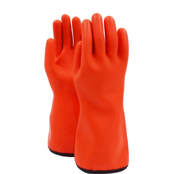 Industrial PVC Chemical Resistant Gloves With Textured Finish And Foam Liner 30cm / 35cm