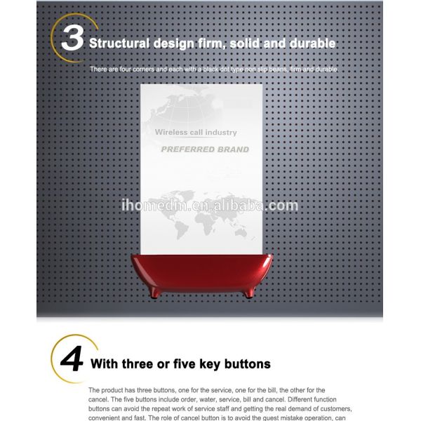 Botón de llamada de camarero inalámbrico para porta menú de tablero acrílico