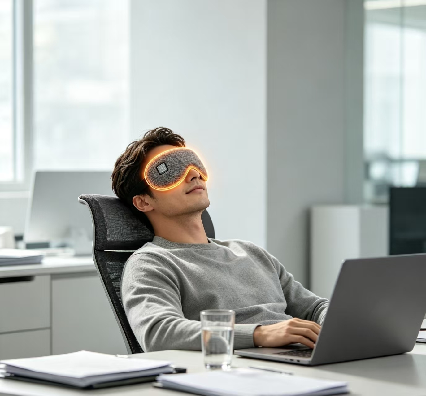 Unisex Heated Eye Mask, USB Rechargeable Soft Knit Fabric Thermal Eye Mask, Adjustable Temperature Warm Compress Eye Mask to Relieve Eye Fatigue for Men Women Home Office Travel